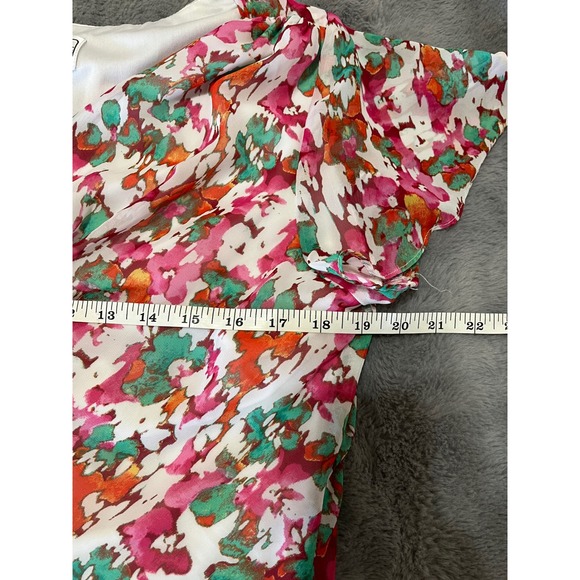 Karin Stevens Womens 2 Piece Skirt Set Pink Green Floral Ruffle Chiffon Size 10 - Picture 7 of 10